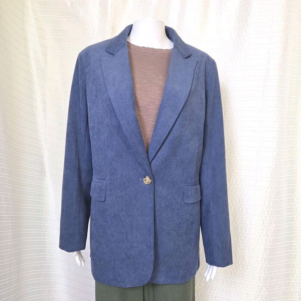 Corduroy Blazer Jacket Lined Blue Women's M (USE MEASUREMENTS)
